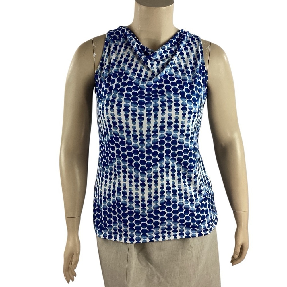 The Limited Blue White Dot Print Cowl Neck Sleeveless Top Size L
